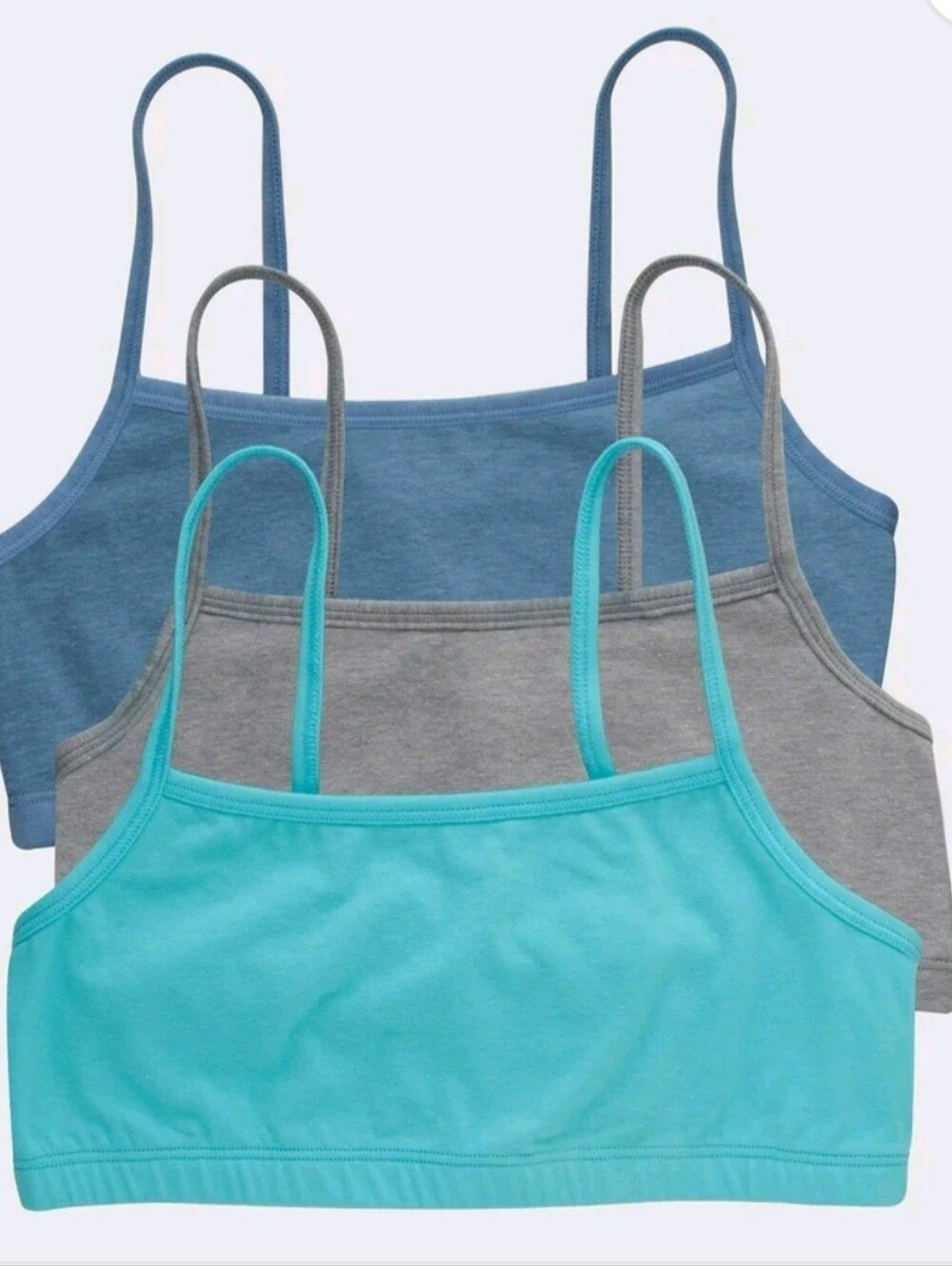 Hanes Set of Three Bralettes - Aqua, Gray, Denim Blue New In Pkg Size M